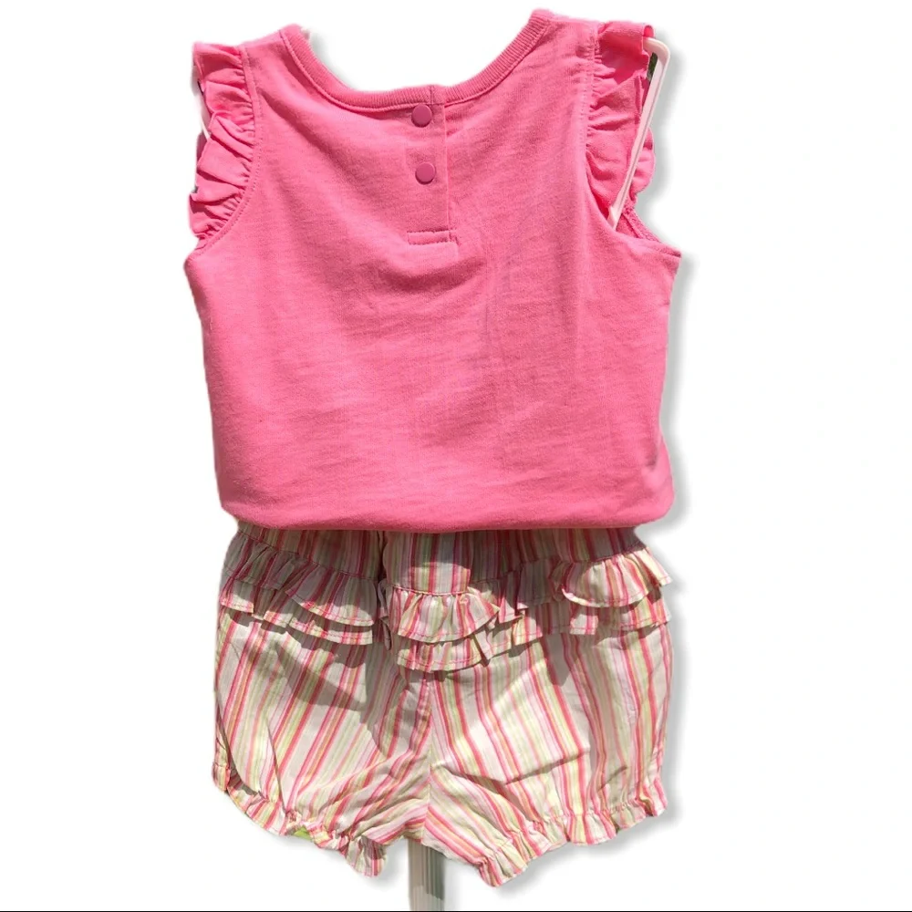 12 Month New Embroidered Flower Butterfly Tee Striped Panty Toddler Infant Girls